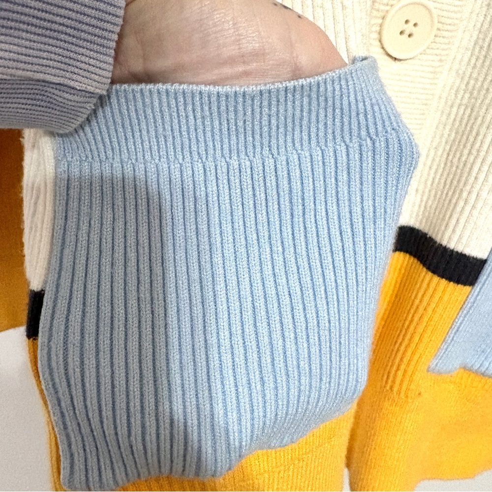 ModCloth Color-block Striped Women's Button Cardigan Knit Sweater Size Large - Picture 5 of 8